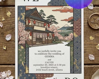 Japanese Wedding Invitation | Vintage Sakura Cherry Blossom Canva Template (Digital Download)