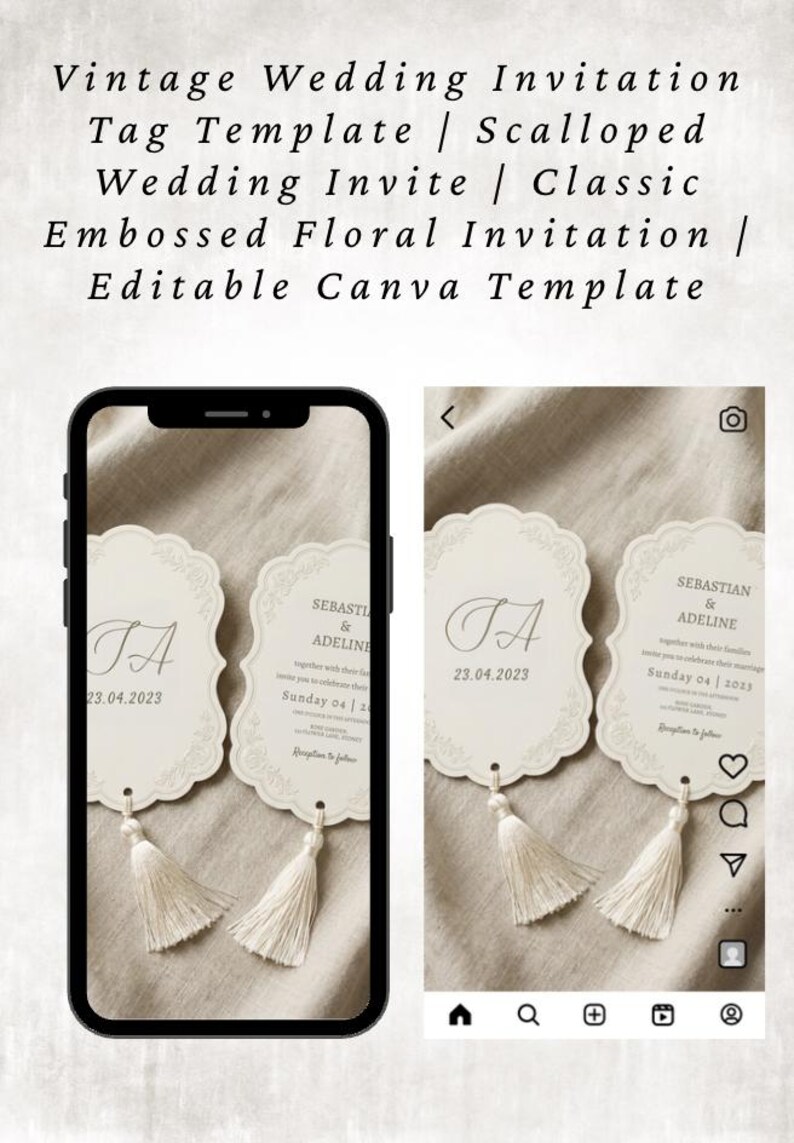 Invitatation Tags Vintage Wedding Invitation Tag Template | Scalloped Floral Design ...