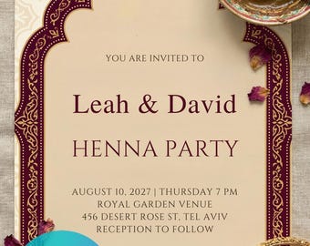 Moroccan Henna Party Invitation | Elegant Middle Eastern Wedding Canva Template