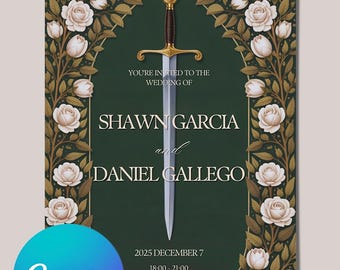 Medieval Wedding Invitation | Digital Download | Fantasy Sword & Roses Theme