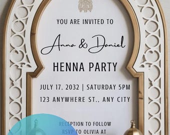 Plantilla de invitación para fiesta de henna (solo digital) editable en Canva