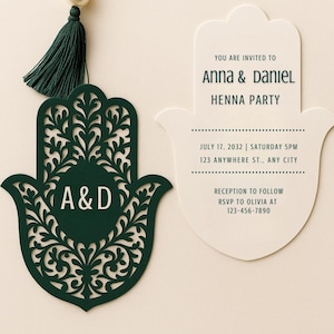 Plantilla de invitación para fiesta de henna / Diseño de Hamsa / Elegante descarga digital editable en Canva
