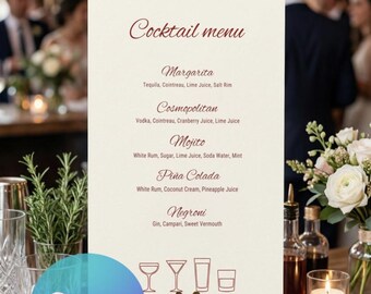 Wedding Cocktail Menu | Modern Minimalist Signature Drinks (Canva Template)
