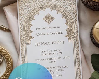 Invitación elegante para fiesta de henna / Diseño marroquí / Plantilla Canva