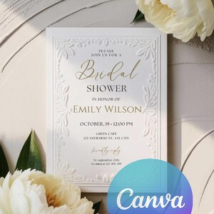 Elegant Floral Bridal Shower Invitation Template | Minimal Classic Gold Typography (Digital Download)