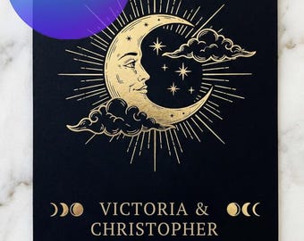 Celestial Wedding Invitation | Moon Stars Night Sky Gold Foil Style (Digital Download)