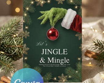 Jingle Mingle Invitation | Grinch Inspired Christmas Party Invite (Digital Download)