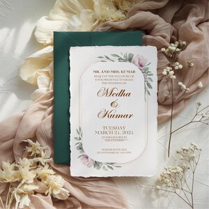 Elegante invito di nozze con bordo strappato, set RSVP in carta vintage fatto a mano, invito nuziale rustico chic, carta da lettere testurizzata unica per coppie