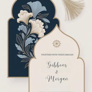 Elegant Blue & Gold Wedding Invitation – Editable Digital Template