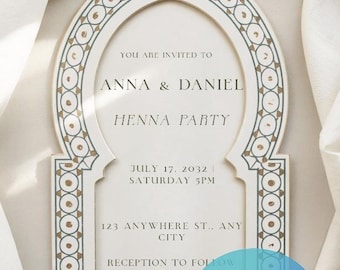 Moroccan Arch Henna Party Invitation | Minimal Mehndi Invite | Canva Template