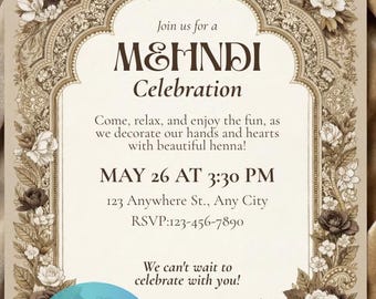 Elegant Floral Mehndi Invitation | Luxury Henna Night Canva Template (Digital Download)