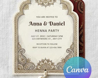 Indian Wedding Henna Party Invitation | Gold Ornate Mehndi Invite (Canva Template)