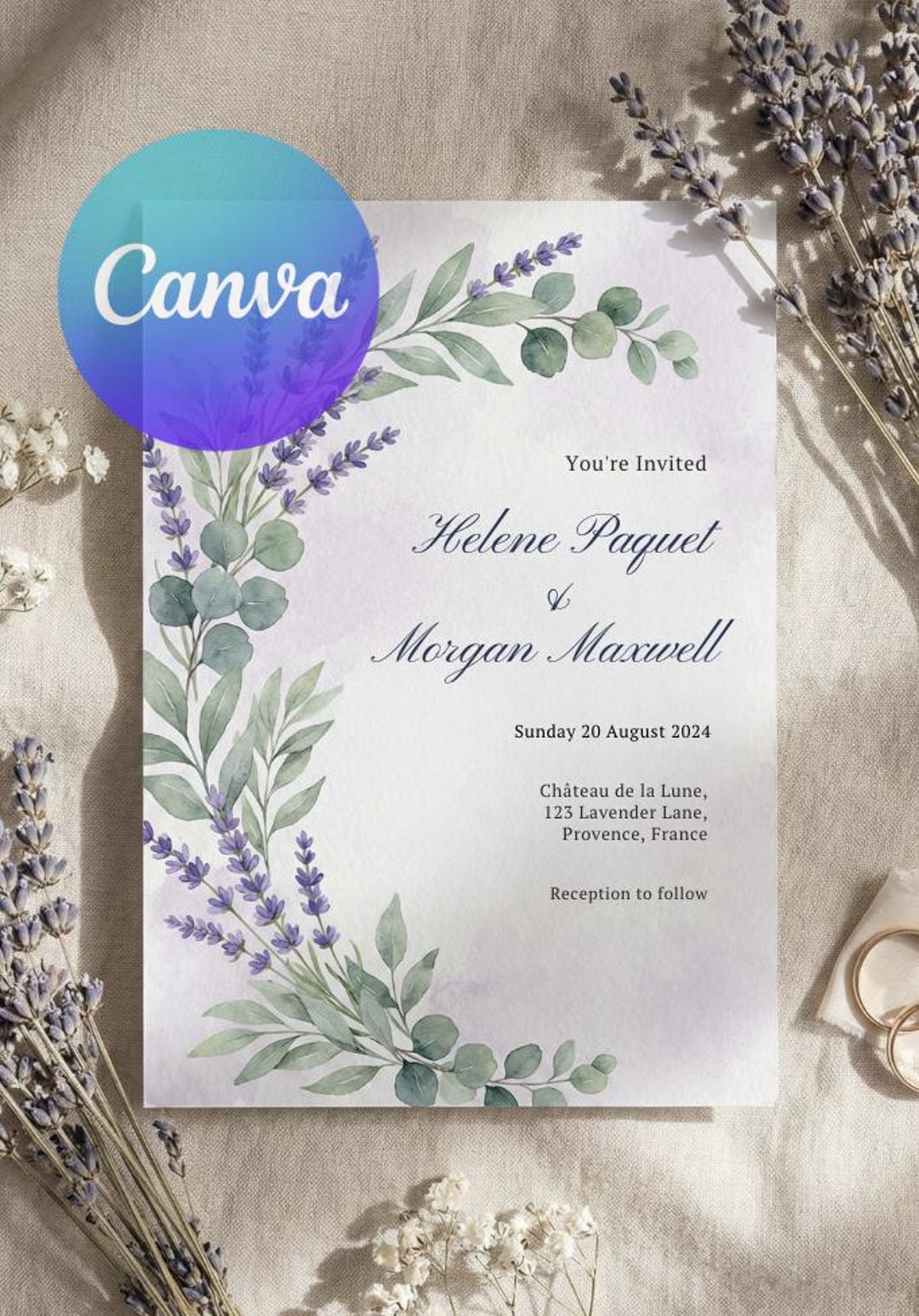 Lavender Watercolor Floral Wedding Invitation | Elegant Botanical ...