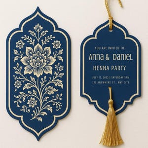 Luxury Henna Party Invitation – Moroccan-Inspired Tag Design (Digital File)