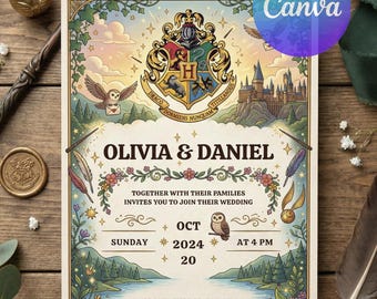 Wizard Wedding Invitation Template | Magical Fantasy Invite (Canva PDF Download)