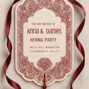 Elegante plantilla de invitación para fiesta de henna roja