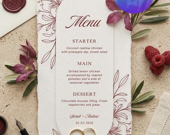 Minimalist Floral Wedding Menu Template | Elegant Reception Card (Canva Editable)