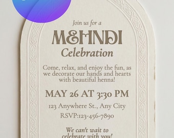 Mehndi Invitation Template | Arch Henna Celebration Canva Invite | Minimal Neutral Bridal Event