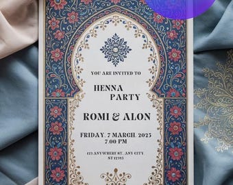 Invitación a fiesta de henna / Plantilla digital tradicional / Canva editable