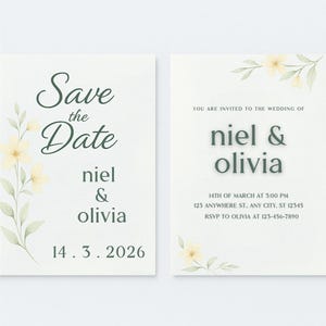 Minimalist Floral Wedding Invitation & Save the Date Set – Digital Canva Template