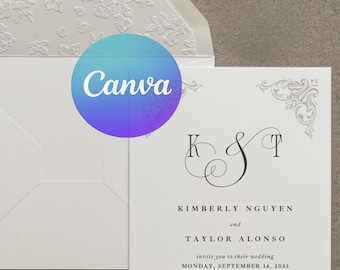 Elegant Wedding Invitation Template | Monogram, Classic, Modern Suite (A6)
