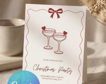 Minimal Christmas Party Invitation Template | Red Festive Holiday Invite (Canva)