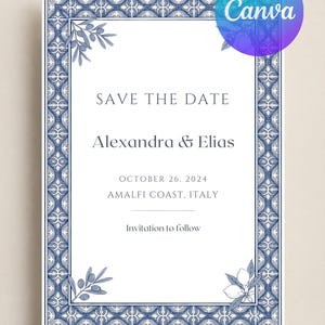 Blue Tile Wedding Save the Date Card (Digital Download)