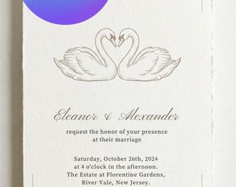 Elegant Swan Wedding Invitation | Romantic Minimalist Canva Template (Digital Download)