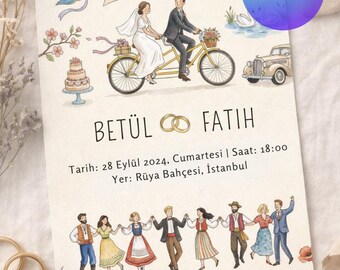 Whimsical Bicycle Save the Date Wedding Invitation | Romantic Couple Announcement (Digital Template)