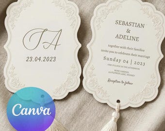 Vintage Wedding Invitation Tag Template | Scalloped Floral Design (Canva Editable)