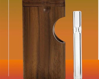 Handcrafted Walnut wooden Dugout with Glass onehitter