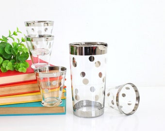 Mid Century Silver Polka Dot Cocktail Set / Mid Century Modern Barware / Vintage Silver Polka Dot Glasses by Federal Glass