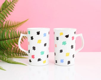 Colorful Vintage Studio Nova Mugs / Pair of Vintage Crisscross Mugs