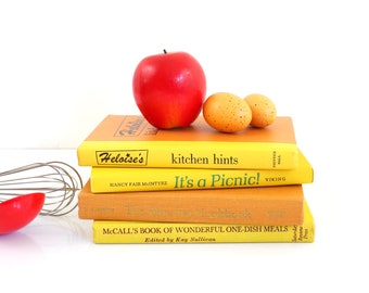 Vintage Yellow & Orange Cookbook Collection / Colorful Vintage Book Stack