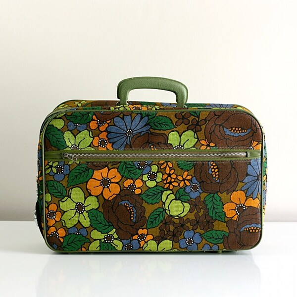 Vintage Mod Floral Fabric Suitcase