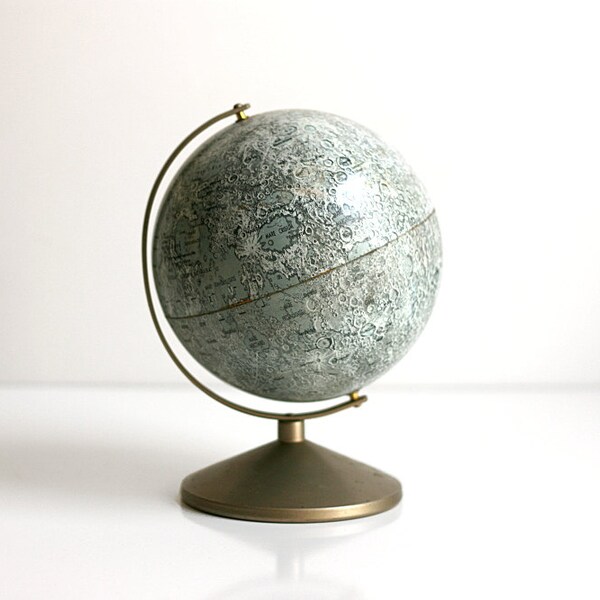 Vintage Mid Century Metal Lithograph Moon Globe Bank by Replogle