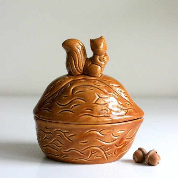 Vintage Squirrel Atop a Giant Walnut Lidded Container