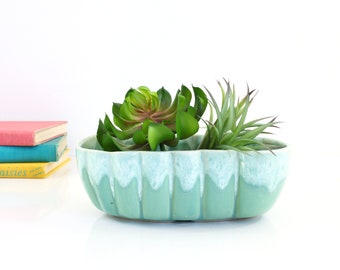 Mid Century Mint Green Upco Planter /  Mint Green Drip Glaze Planter