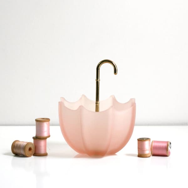 Vintage Pink Frosted Glass Umbrella Bowl