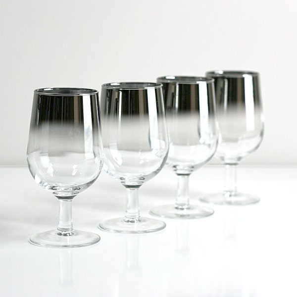 Mid Century Silver Ombre Wine Glasses from France