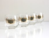 Vintage Mid Century Black and Gold Roly Poly VIP Glasses