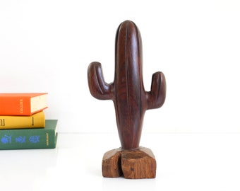 Vintage Carved Wood Cactus / Vintage Ironwood Cactus / Wooden Southwestern Cactus Jewelry Holder