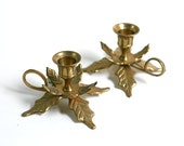 Vintage Golden Leaves Solid Brass Candle Holders