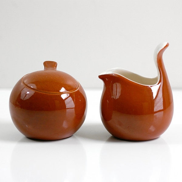 Mid Century Modern Town and Country Rust Cream and Sugar Set by Eva Zeisel for Red Wing Pottery