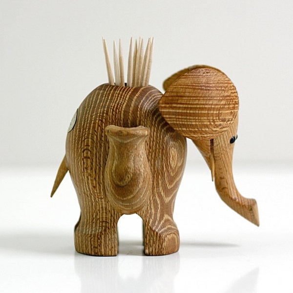 Vintage Mid Century Wood Elephant Toothpick Holder