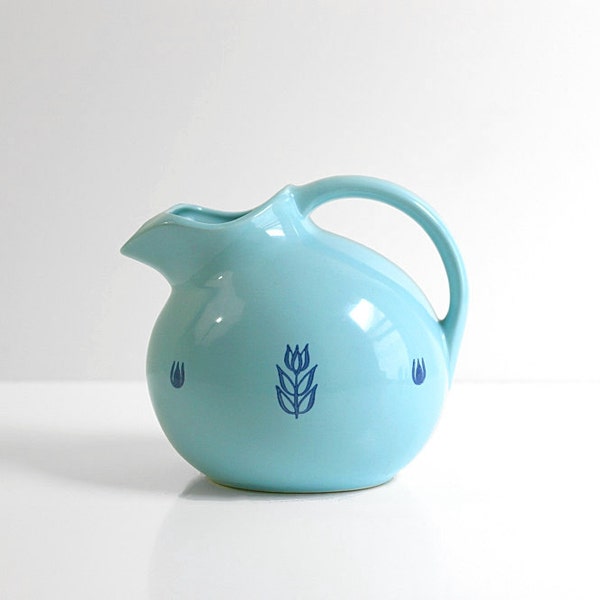 Mid Century Large Aqua Blue Cronin Ceramic Ball Pitcher