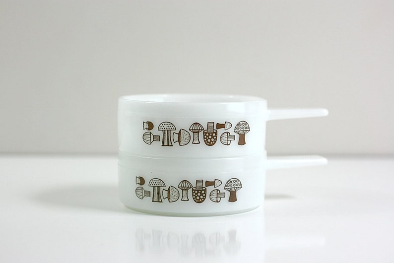 Vintage Milk Glass Mushroom Soup Crock Bowls image 4