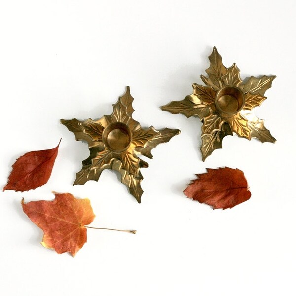 Golden Leaves Brass Candle Holders