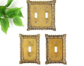 Mid Century Brass Switch Plate Covers / Vintage Gold Metal Light Switch Covers