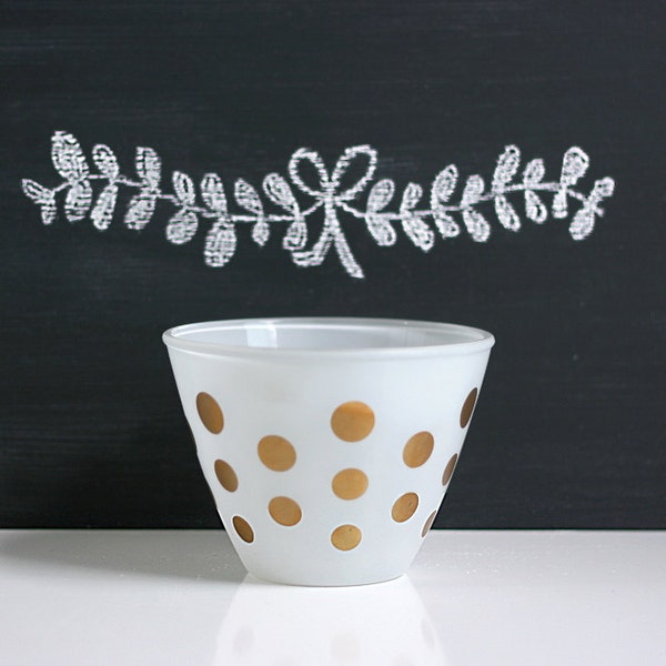 Vintage Mid Century Modern Gold Metallic Polka Dot Frosted Bowl or Ice Bucket